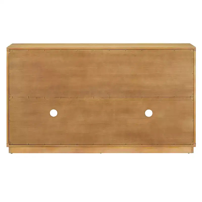 4-Door Sideboard Buffet Cabinet with Glass Doors & Adjustable Shelves, Natural Wood