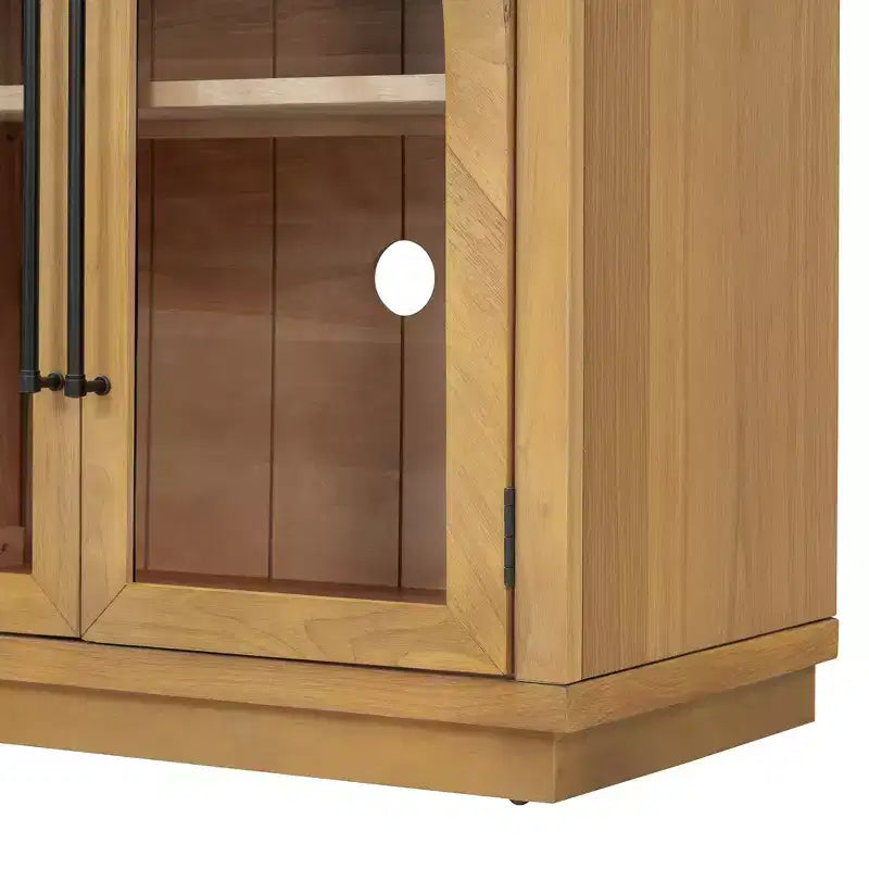 4-Door Sideboard Buffet Cabinet with Glass Doors & Adjustable Shelves, Natural Wood