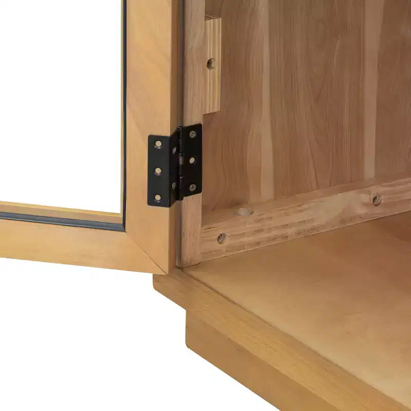 4-Door Sideboard Buffet Cabinet with Glass Doors & Adjustable Shelves, Natural Wood