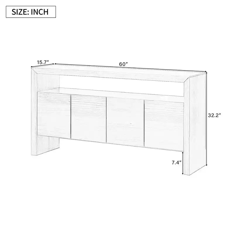 Modern 60" Sideboard Buffet Cabinet with 4 Doors & Open Shelf Console Table, Natural