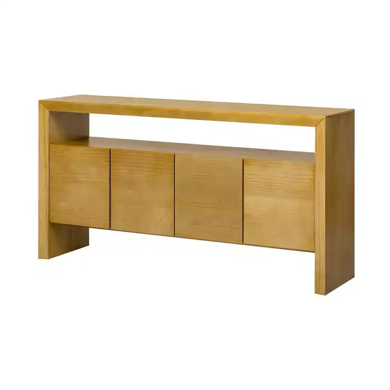 Modern 60" Sideboard Buffet Cabinet with 4 Doors & Open Shelf Console Table, Natural