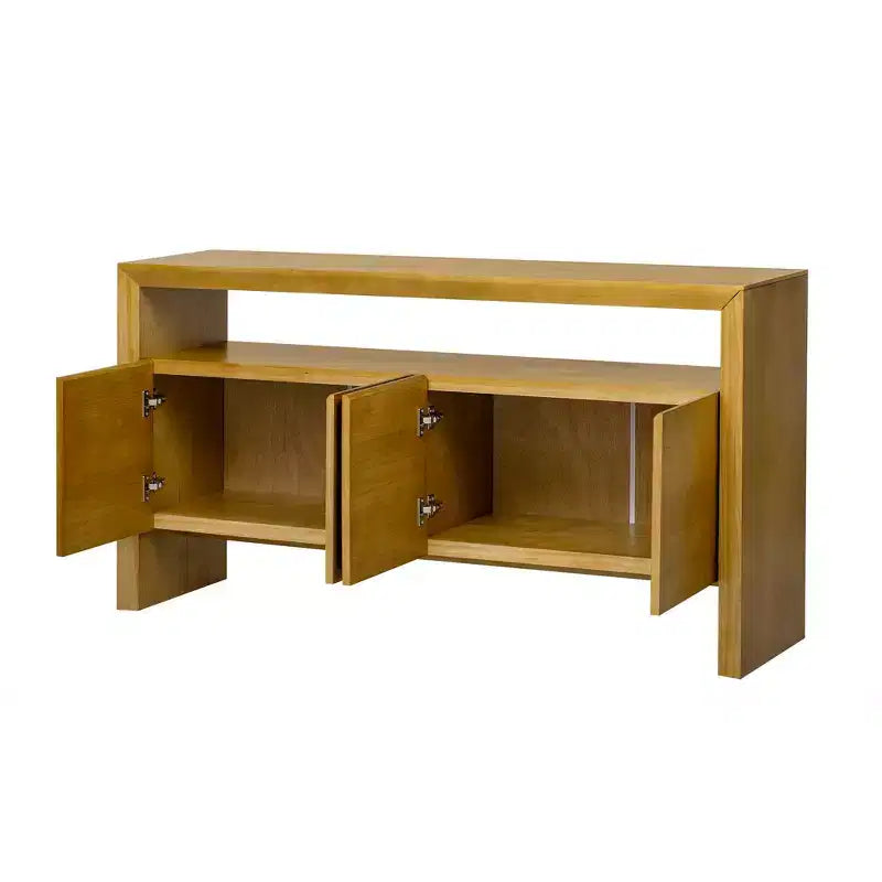 Modern 60" Sideboard Buffet Cabinet with 4 Doors & Open Shelf Console Table, Natural