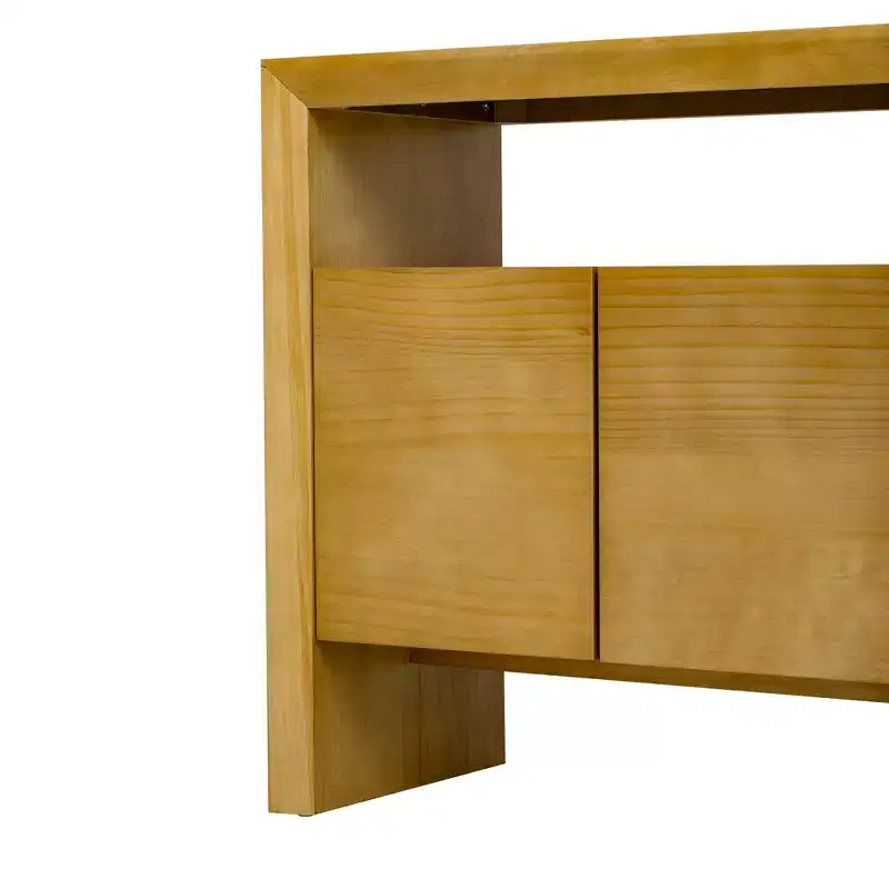 Modern 60" Sideboard Buffet Cabinet with 4 Doors & Open Shelf Console Table, Natural