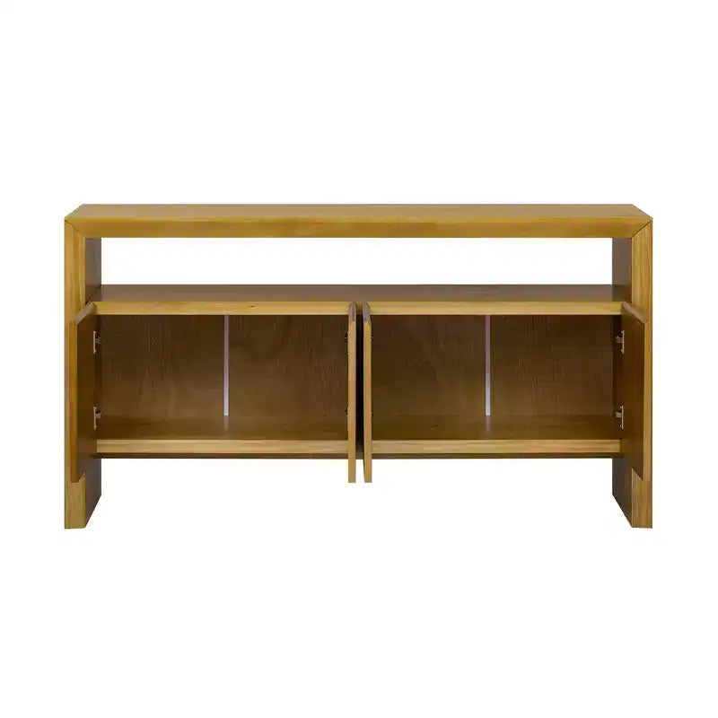 Modern 60" Sideboard Buffet Cabinet with 4 Doors & Open Shelf Console Table, Natural