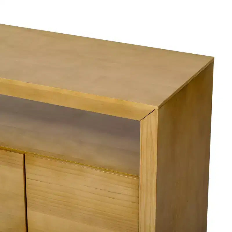 Modern 60" Sideboard Buffet Cabinet with 4 Doors & Open Shelf Console Table, Natural