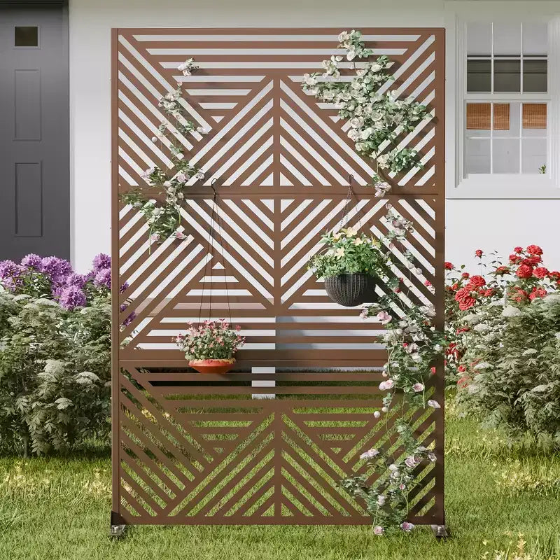 Galvanized Steel Privacy Screen, Outdoor & Indoor Freestanding Decorative Divider for Balcony & Garden