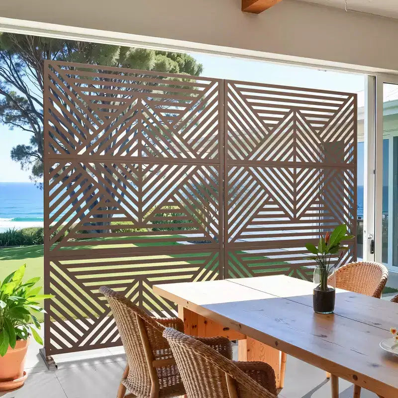 Galvanized Steel Privacy Screen, Outdoor & Indoor Freestanding Decorative Divider for Balcony & Garden