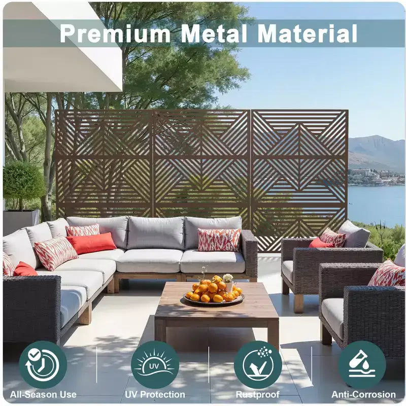 Galvanized Steel Privacy Screen, Outdoor & Indoor Freestanding Decorative Divider for Balcony & Garden