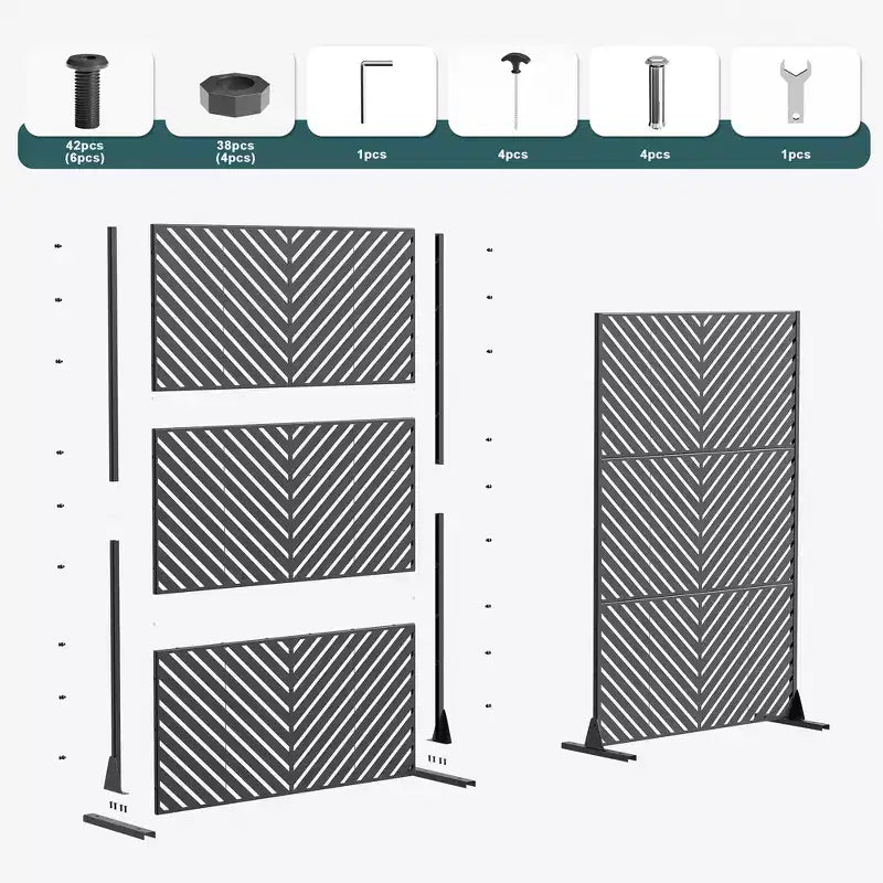 Galvanized Steel Privacy Screen, Outdoor & Indoor Freestanding Decorative Divider for Balcony & Garden