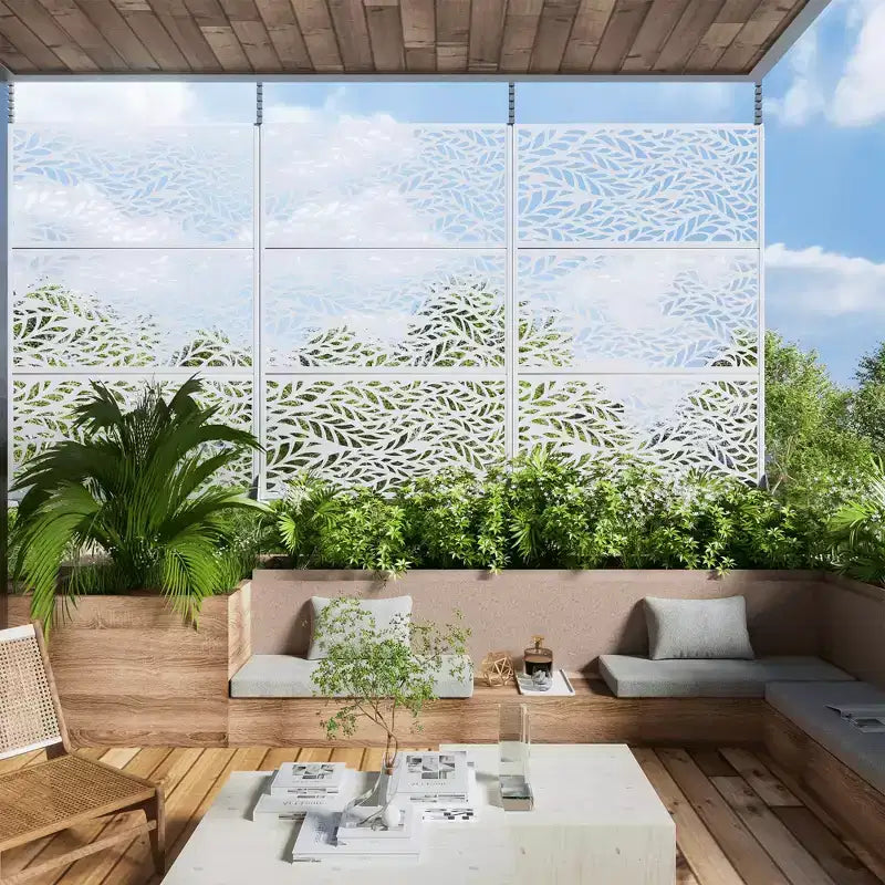 Galvanized Steel Privacy Screen, Outdoor & Indoor Freestanding Decorative Divider for Balcony & Garden