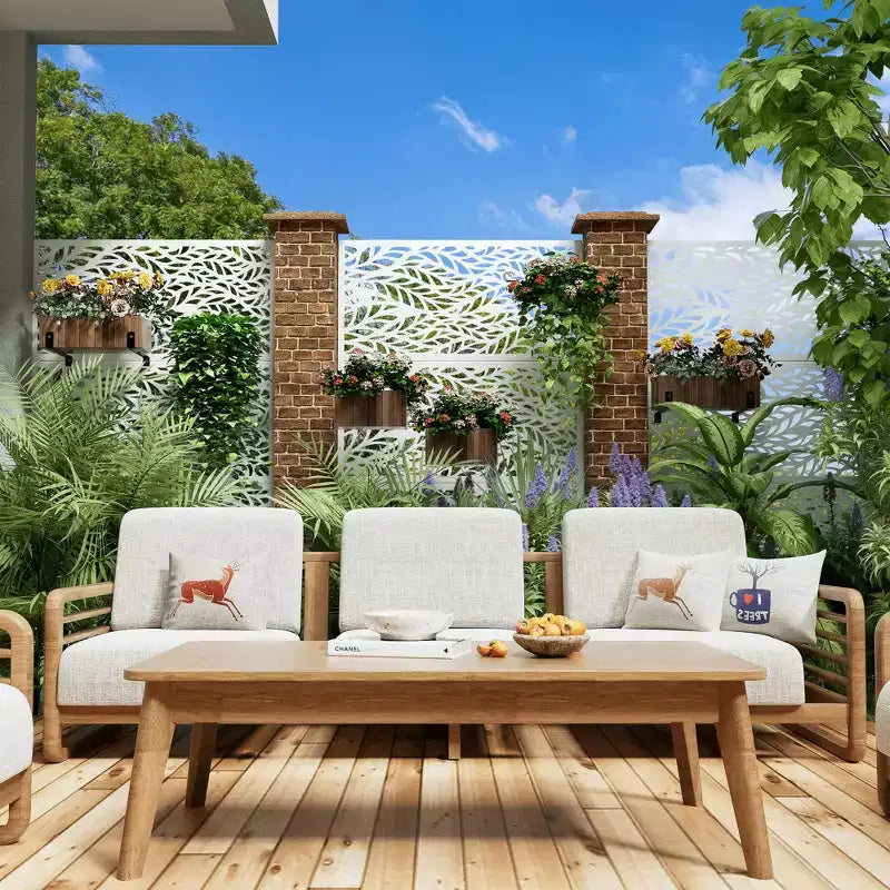 Galvanized Steel Privacy Screen, Outdoor & Indoor Freestanding Decorative Divider for Balcony & Garden