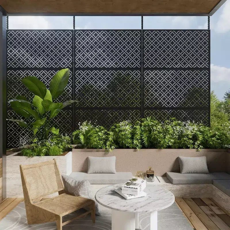 Galvanized Steel Privacy Screen, Outdoor & Indoor Freestanding Decorative Divider for Balcony & Garden
