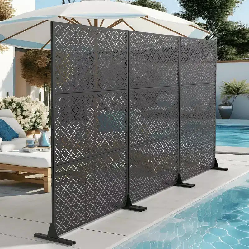 Galvanized Steel Privacy Screen, Outdoor & Indoor Freestanding Decorative Divider for Balcony & Garden