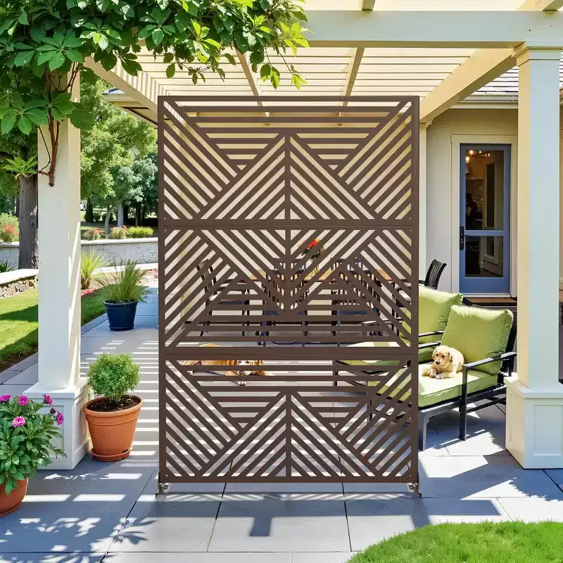 Galvanized Steel Privacy Screen, Outdoor & Indoor Freestanding Decorative Divider for Balcony & Garden
