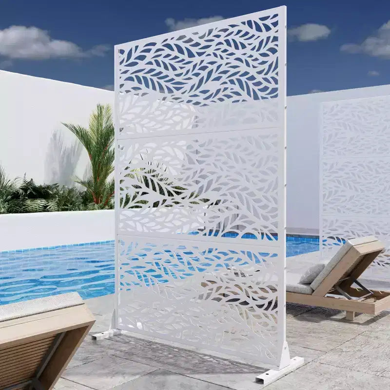 Galvanized Steel Privacy Screen, Outdoor & Indoor Freestanding Decorative Divider for Balcony & Garden