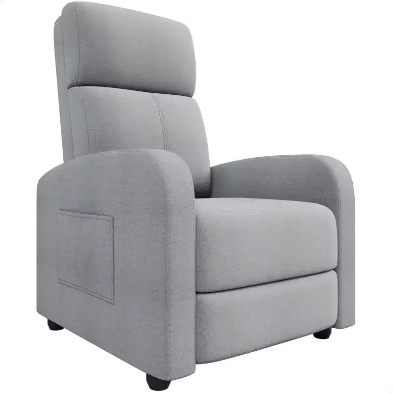 Comfortable Adult Recliner Chair  Manual Adjustable with Tall Back, Wide Arms & Side Pocket for Living Room Home Theater