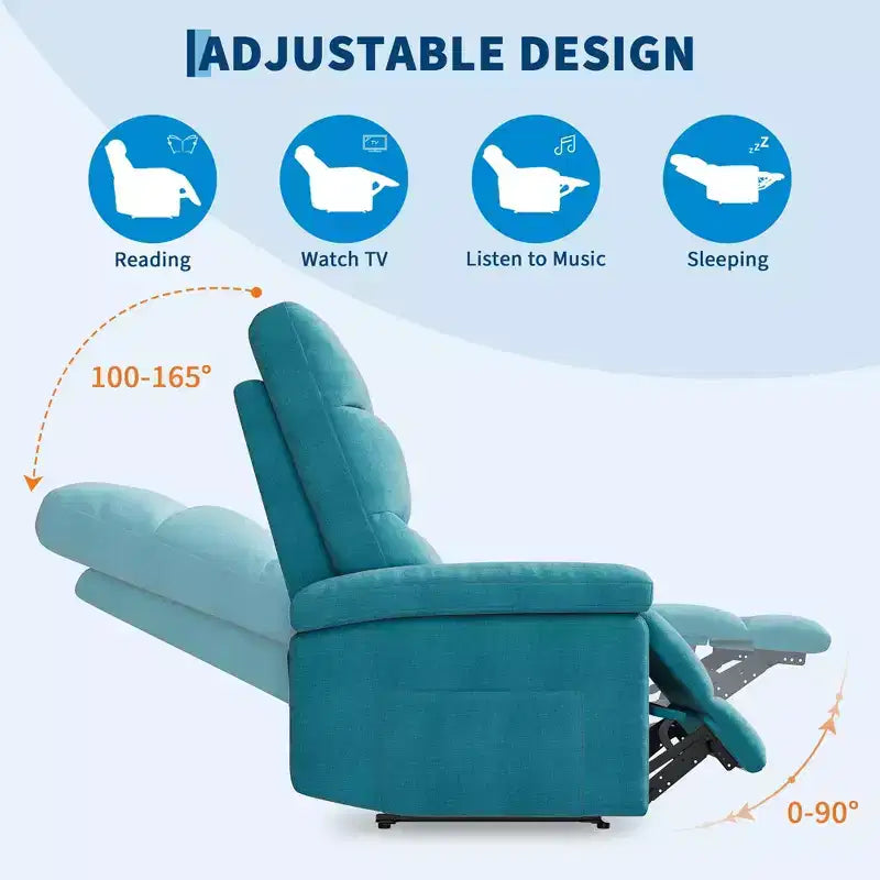 Fabric Manual Recliner with Side Pocket & Ergonomic Back Support