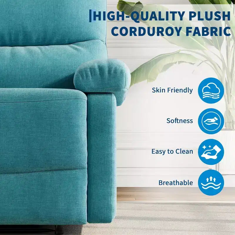 Fabric Manual Recliner with Side Pocket & Ergonomic Back Support
