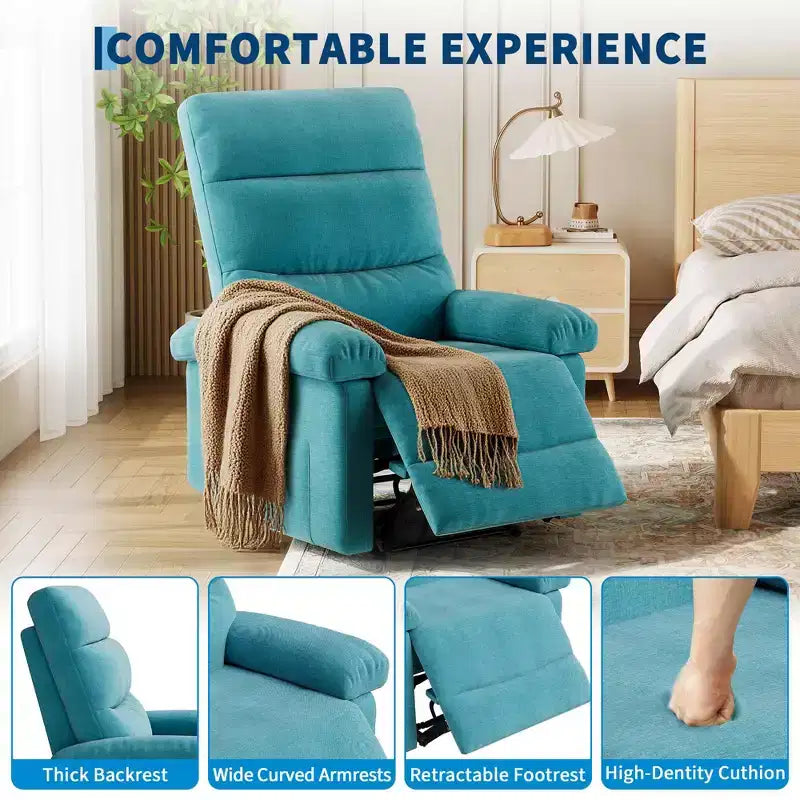 Fabric Manual Recliner with Side Pocket & Ergonomic Back Support