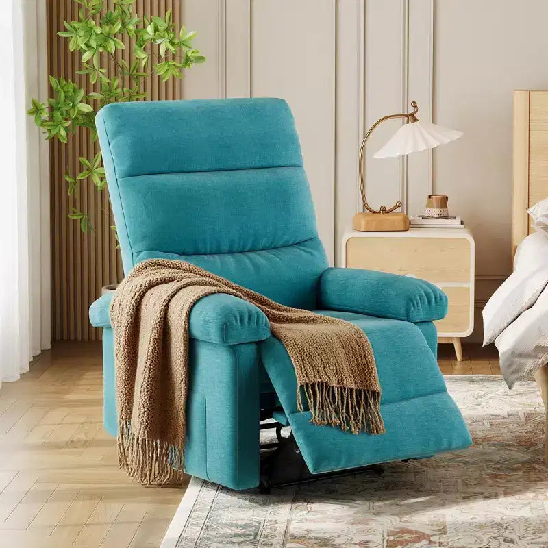 Fabric Manual Recliner with Side Pocket & Ergonomic Back Support