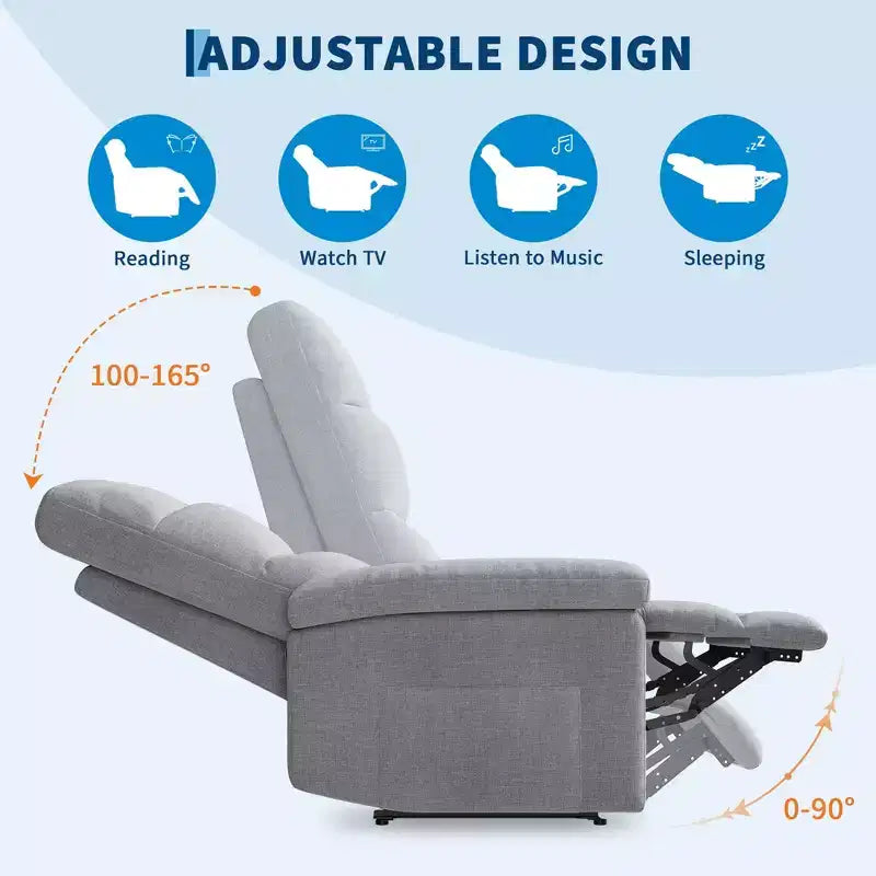 Fabric Manual Recliner with Side Pocket & Ergonomic Back Support