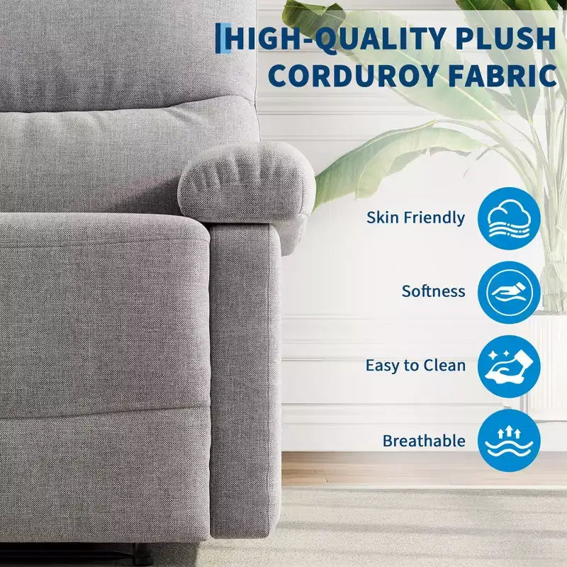 Fabric Manual Recliner with Side Pocket & Ergonomic Back Support