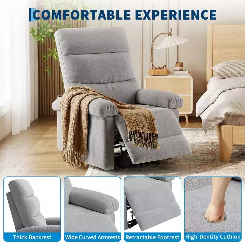 Fabric Manual Recliner with Side Pocket & Ergonomic Back Support