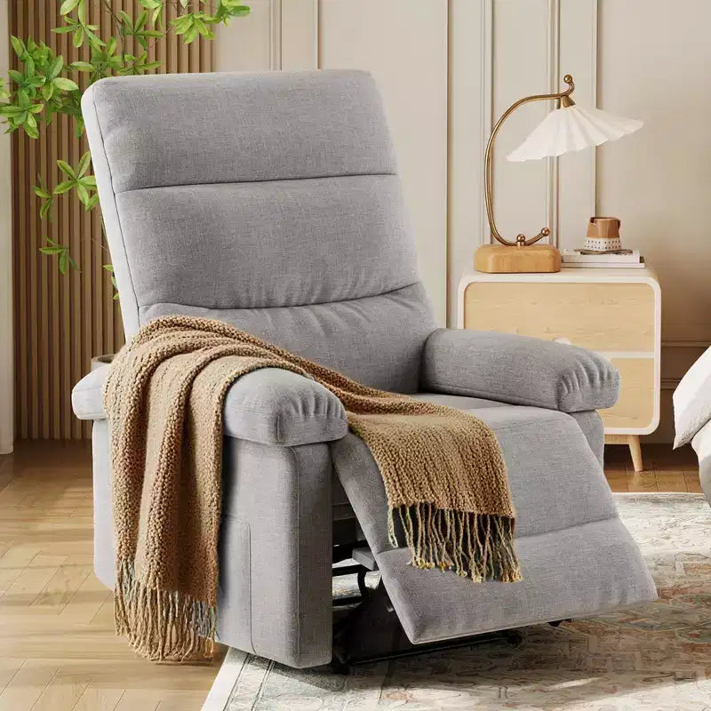 Fabric Manual Recliner with Side Pocket & Ergonomic Back Support