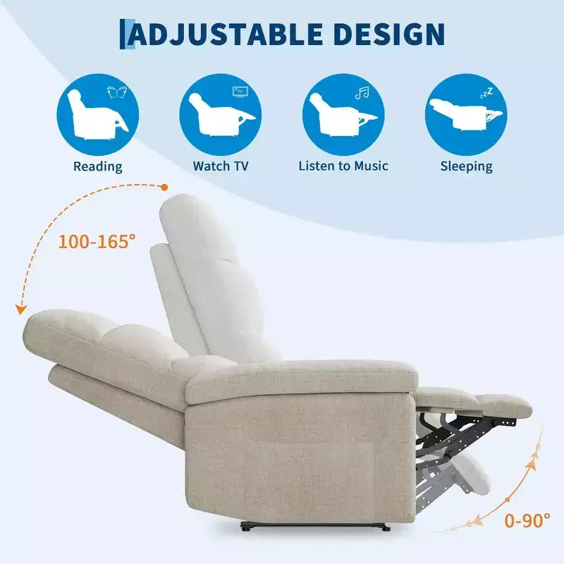 Fabric Manual Recliner with Side Pocket & Ergonomic Back Support