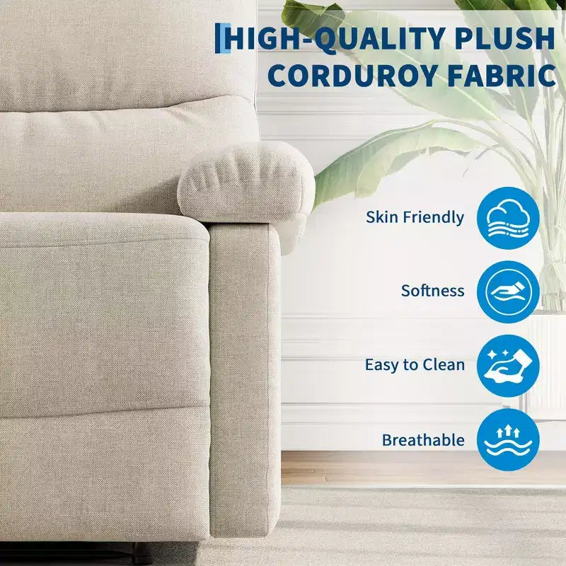 Fabric Manual Recliner with Side Pocket & Ergonomic Back Support