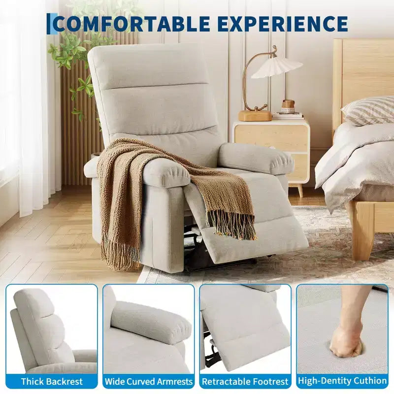 Fabric Manual Recliner with Side Pocket & Ergonomic Back Support