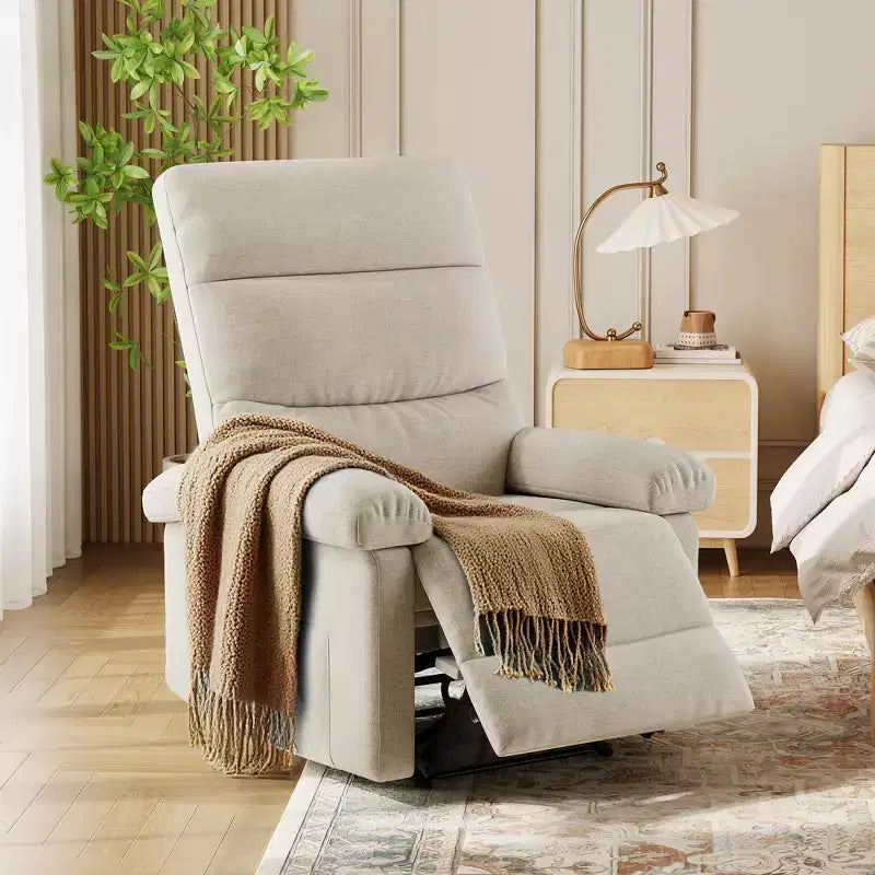 Fabric Manual Recliner with Side Pocket & Ergonomic Back Support