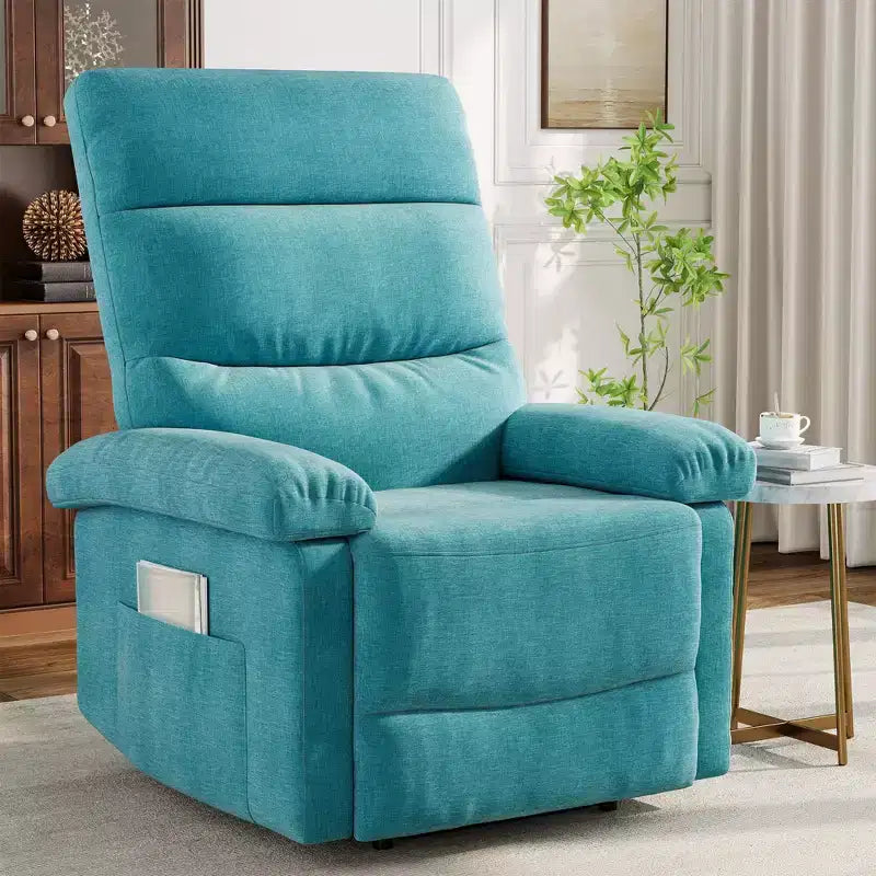 Fabric Manual Recliner with Side Pocket & Ergonomic Back Support
