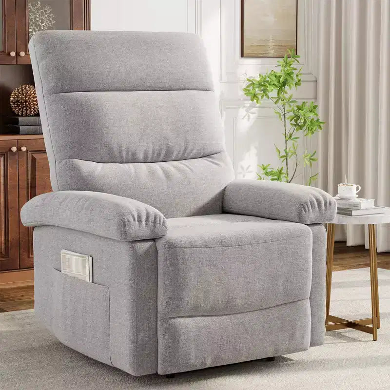 Fabric Manual Recliner with Side Pocket & Ergonomic Back Support
