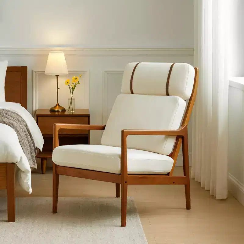 Mid-Century Modern Accent Chair with Solid Wood Frame & Padded Cushions, Beige
