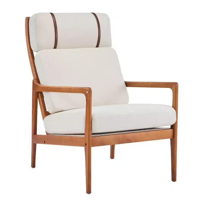 Mid-Century Modern Accent Chair with Solid Wood Frame & Padded Cushions, Beige