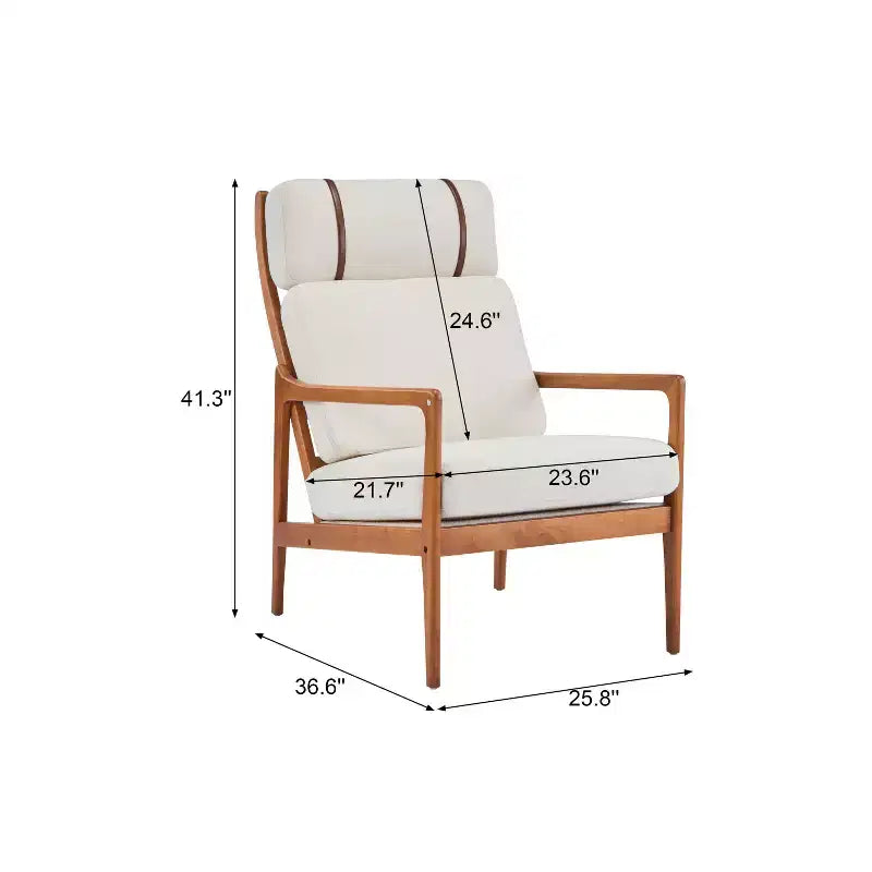 Mid-Century Modern Accent Chair with Solid Wood Frame & Padded Cushions, Beige