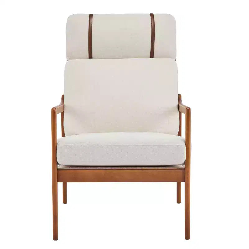 Mid-Century Modern Accent Chair with Solid Wood Frame & Padded Cushions, Beige
