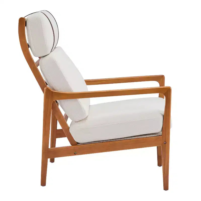 Mid-Century Modern Accent Chair with Solid Wood Frame & Padded Cushions, Beige