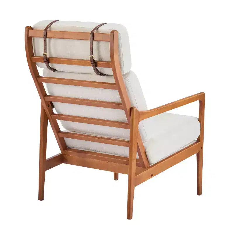 Mid-Century Modern Accent Chair with Solid Wood Frame & Padded Cushions, Beige