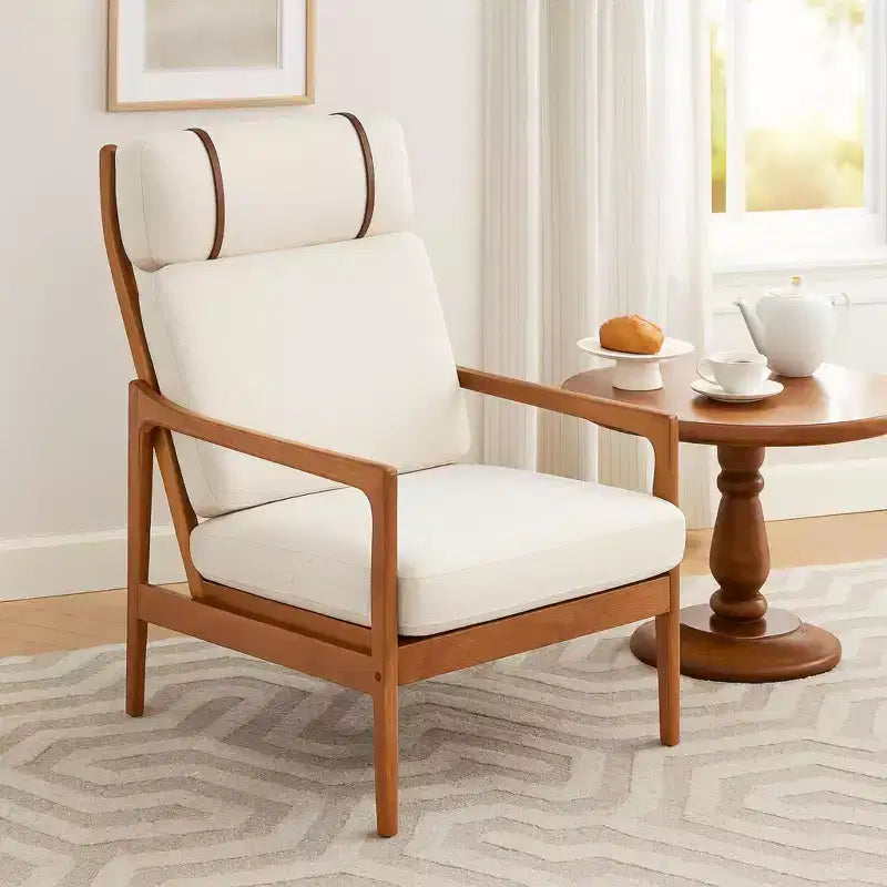 Mid-Century Modern Accent Chair with Solid Wood Frame & Padded Cushions, Beige