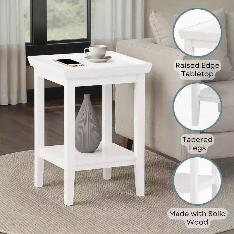 26" White Rectangle Wood End Table
