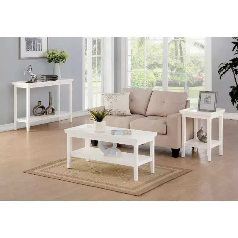26" White Rectangle Wood End Table