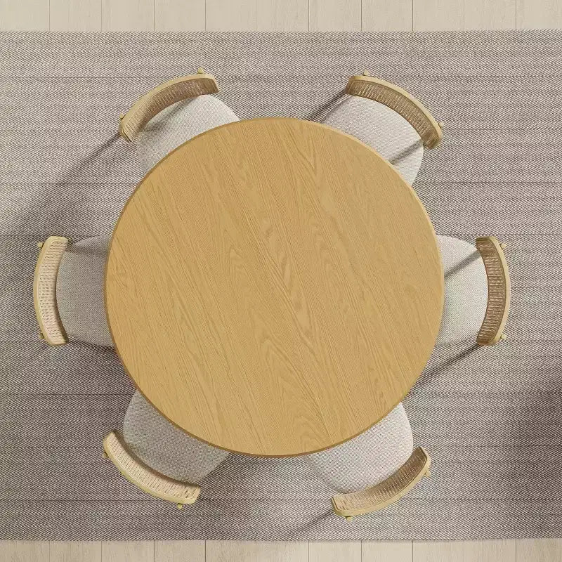 52" Round Wood Dining Table for 4-6, Arc-Shaped Edge & Textured Tapered Base, Natural