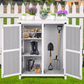 Outdoor Storage Cabinet, Potting Bench - Waterproof Wooden Garden Work Station with Galvanized Tabletop, Adjustable Shelves for Backyard/Patio/Lawn