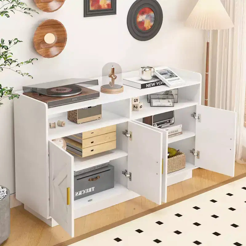 Sideboard Buffet Cabinet with 4 Doors, 2 Drawers & Metal Handles