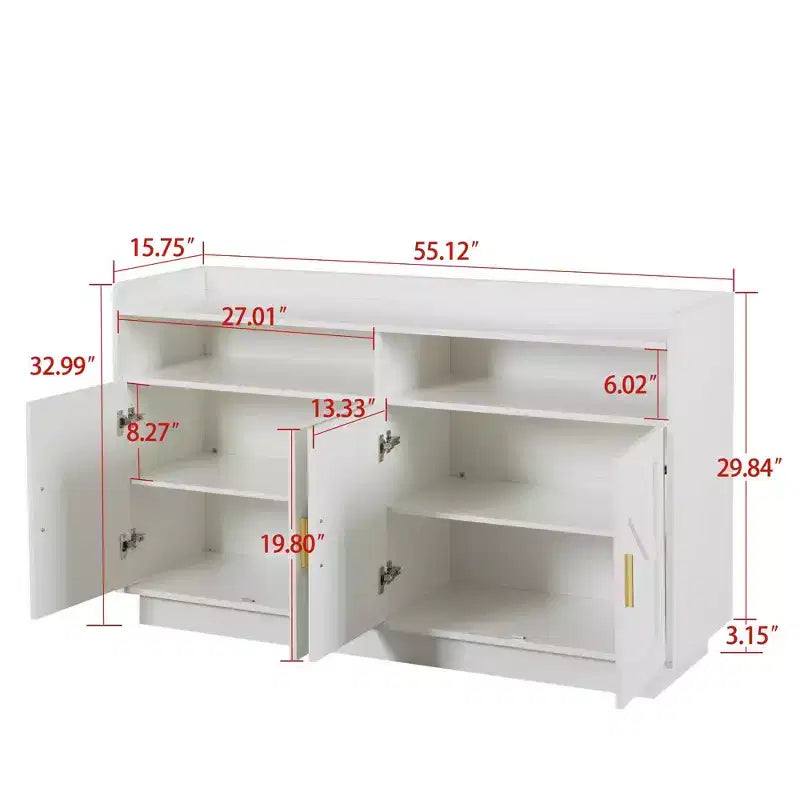 Sideboard Buffet Cabinet with 4 Doors, 2 Drawers & Metal Handles