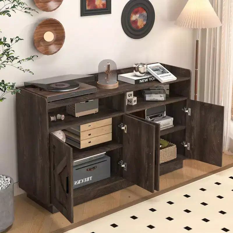 Sideboard Buffet Cabinet with 4 Doors, 2 Drawers & Metal Handles