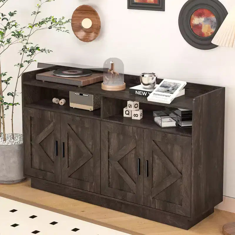 Sideboard Buffet Cabinet with 4 Doors, 2 Drawers & Metal Handles
