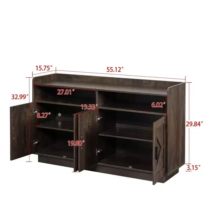 Sideboard Buffet Cabinet with 4 Doors, 2 Drawers & Metal Handles